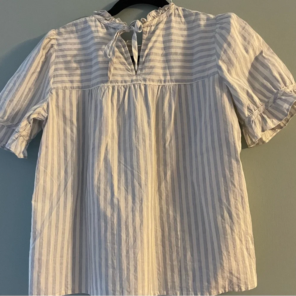 Madewell Striped Ruffle-Neck Keyhole Top Size XS - Picture 5 of 9